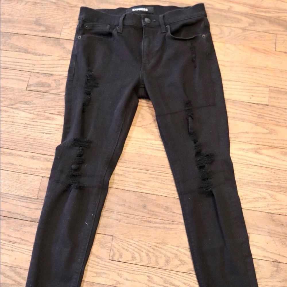 Express Mid Rise Black Ripped Jean Leggings